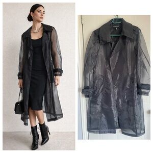 Sheer Black Mesh Duster Coat M Lagenlook Gothic Dark Academia Layering Jacket